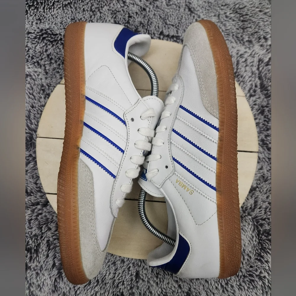 Adidas Samba Flat White Lucid Blue Shoes Men's Size 9.5 - Picture 6 of 9